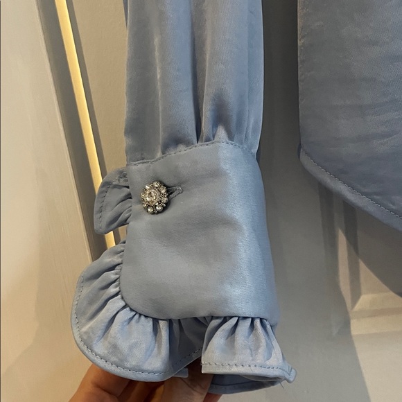 Zara Light Blue Ruffle Blouse - Picture 3 of 4